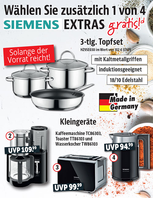 Wählen Sie zusätzlich 1 von 4 Siemens Extras gratis